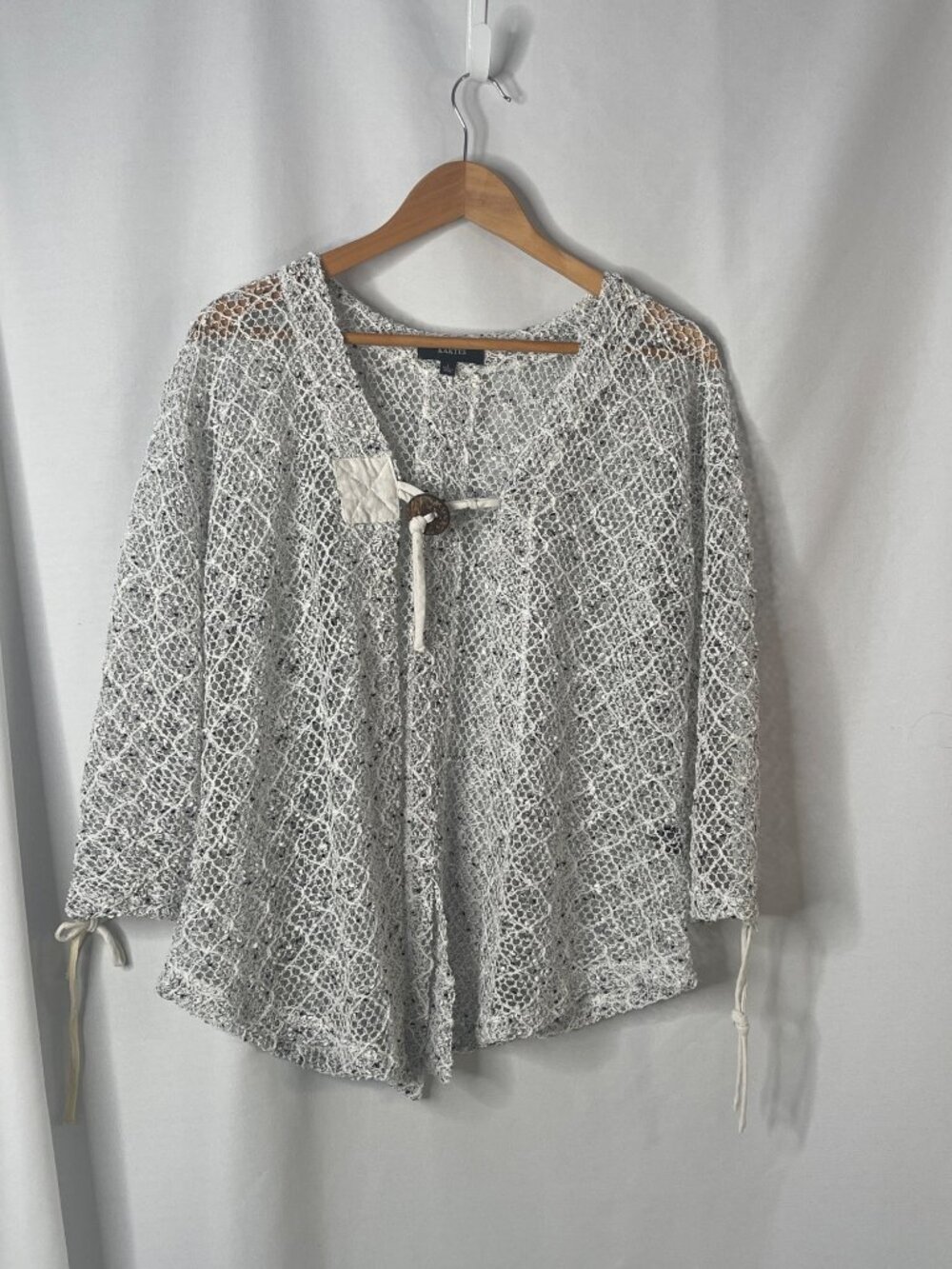 Kaktus Crochet Open Knit Cardigan Beach Cover Up Top Boho Hippie Sz L